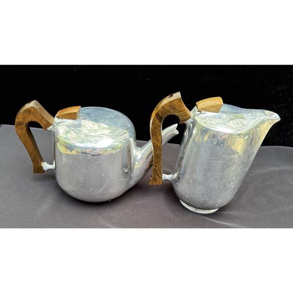 Vtg Picquot Ware Tea & Coffee Pots Wood Handle Mid Century Modern MCM England - Picture 5 of 12